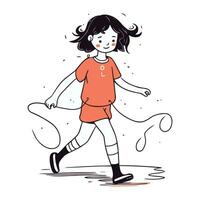 Little girl playing soccer. sketch for your design. Vector illustration.