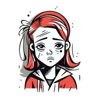 Portrait of a sad girl with red hair. Vector illustration.