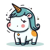 Cute cartoon unicorn. Vector illustration. Isolated on white background.