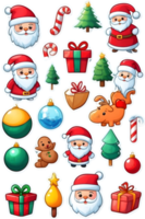 santa claus and christmas icons set  ai generative png