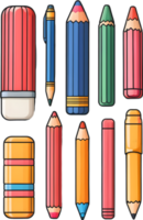 une collection de coloré des crayons et des stylos sur une transparent Contexte ai génératif png