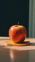 red apple sitting on a yellow plate AI Generated photo