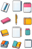 school supplies icon set, school supplies, school supplies icon set, school supplies icon set, school ai generative notepad pencil png