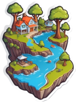 cartoon island with houses and trees ai generative png