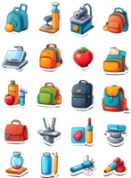 backpack, school bag, school supplies, school bag, school bag icon set ai generative png