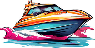 Speedboat Cartoon Sticker AI Generative png