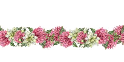 Aquarell Dahlie Blumen nahtlos horizontal Hintergrund. png