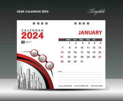 JANUARY 2024 template. Desk Calendar 2024 template with circle frame can be use photo, Wall Calendar design, planner, Corporate Calendar 2024 creative design mockup, printing, advertisement, vector