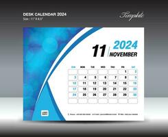 NOVEMBER 2024 template- Desk Calendar 2024 year template, wall calendar 2024 year, Week starts Sunday, Planner design, Stationery design, flyer design, printing media, blue curve backgrund vector