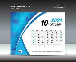 OCTOBER 2024 template- Desk Calendar 2024 year template, wall calendar 2024 year, Week starts Sunday, Planner design, Stationery design, flyer design, printing media, blue curve backgrund vector