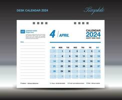 Desk calender 2024 design, April 2024 template, Calendar 2024 template, planner, simple, Wall calendar design, week starts on sunday, printing, advertiement, blue background, vector