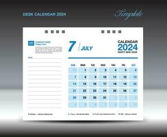 Desk calender 2024 design, July 2024 template, Calendar 2024 template, planner, simple, Wall calendar design, week starts on sunday, printing, advertiement, blue background, vector