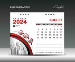 AUGUST 2024 template. Desk Calendar 2024 template with circle frame can be use photo, Wall Calendar design, planner, Corporate Calendar 2024 creative design mockup, printing, advertisement, vector