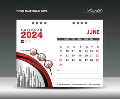 JUNE 2024 template. Desk Calendar 2024 template with circle frame can be use photo, Wall Calendar design, planner, Corporate Calendar 2024 creative design mockup, printing, advertisement, vector