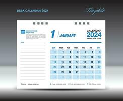 Desk calender 2024 design, January 2024 template, Calendar 2024 template, planner, simple, Wall calendar design, week starts on sunday, printing, advertiement, blue background, vector