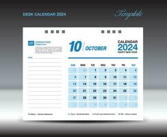 Desk calender 2024 design, October 2024 template, Calendar 2024 template, planner, simple, Wall calendar design, week starts on sunday, printing, advertiement, blue background, vector