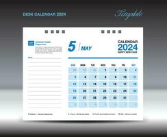 Desk calender 2024 design, May 2024 template, Calendar 2024 template, planner, simple, Wall calendar design, week starts on sunday, printing, advertiement, blue background, vector