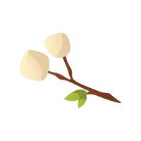 Camping branch with marshmallow. Active recreation, tourists, summer vacation. Traveler camp at nature trees. Hiking, travel activity. vector