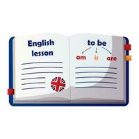 English work book, british internet glossary, dictionary. English language school, club, course. Elementary grammar, vocabulary, audio lesson. Learn foreign languages online, education. vector