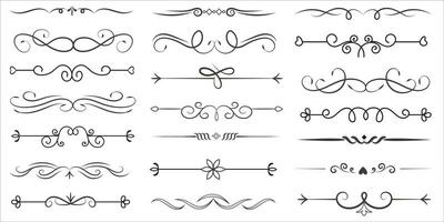 Page Divider And Design Elements. Set of Various Simple Black Divider Design, Assorted Divider Collection Template Vector. Collection of floral dividers elements mega decoration for Calligraphy. vector