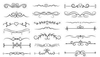 Page Divider And Design Elements. Set of Various Simple Black Divider Design, Assorted Divider Collection Template Vector. Collection of floral dividers elements mega decoration for Calligraphy. vector