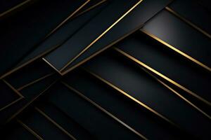 Abstract black background with golden lines. Design element. 3d illustration, Luxury abstract black metal background with golden light lines. Dark 3d geometric texture, AI Generated photo