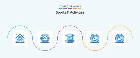 Sports and Activities Blue 5 Icon Pack Including line-icon. ball. skittles. kayak. boat vector