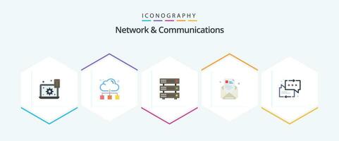 Network And Communications 25 Flat icon pack including resume. e-newsletter. internet. newsletter. hosting vector