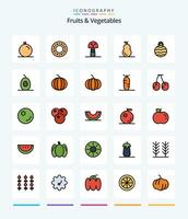 creativo frutas vegetales 25 línea lleno icono paquete tal como fruta. alimento. vegetal. aguacate. Fruta vector