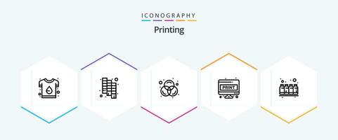 Printing 25 Line icon pack including color. screen page. colors. print. doc vector