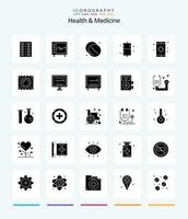 creativo salud medicina 25 glifo sólido negro icono paquete tal como aptitud física. enfermedad. médico. medicamento. hospital vector