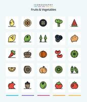 creativo frutas vegetales 25 línea lleno icono paquete tal como alimento. vegetales. fajita. orgánico. brócoli vector