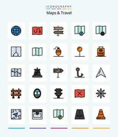 Creative Maps  Travel 25 Line FIlled icon pack  Such As location. location. map. coordinates. lock vector