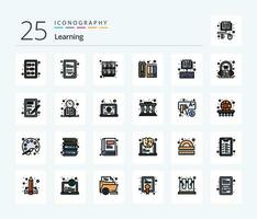 Learning 25 Line Filled icon pack including book. history. learning. files. data vector