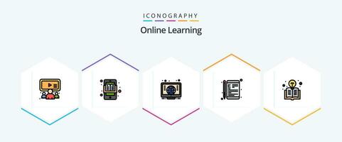 Online Learning 25 FilledLine icon pack including education. school. computer. education. device vector