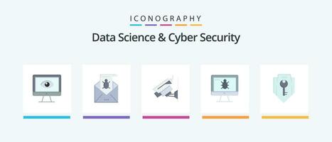 Data Science And Cyber Security Flat 5 Icon Pack Including monitor. security. email. cctv. virus. Creative Icons Design vector