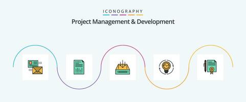 Project Management And Development Line Filled Flat 5 Icon Pack Including parcel. container. financial. box. inbox vector