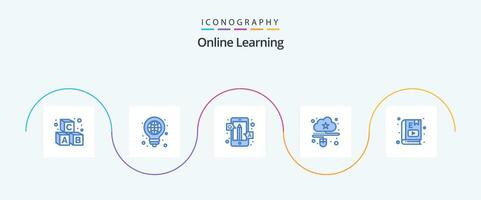 Online Learning Blue 5 Icon Pack Including mouse. connected. pen. cloud. qa vector