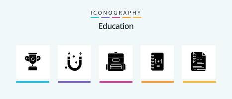 Education Glyph 5 Icon Pack Including . education. schoolbag. school. file. Creative Icons Design vector