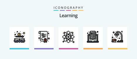 Learning Line Filled 5 Icon Pack Including school. building. e learning. physics formula. board. Creative Icons Design vector