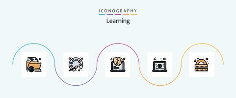 Learning Line Filled Flat 5 Icon Pack Including drawing. tutorial. learning. learning. think vector