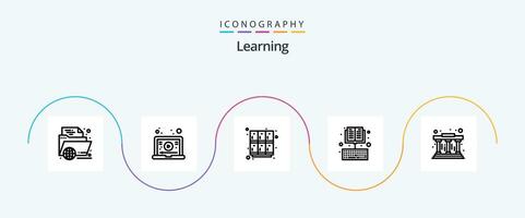 aprendizaje línea 5 5 icono paquete incluso educación. libro. video. en línea. abierto vector