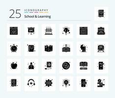 School And Learning 25 Solid Glyph icon pack including e-learning. book. test. bulb. line vector