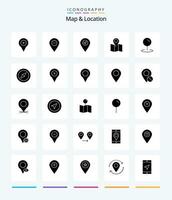 Creative Map  Location 25 Glyph Solid Black icon pack  Such As pin. map. marker. location. pointer vector