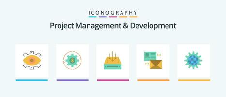 Project Management And Development Flat 5 Icon Pack Including container. mail. capital. inbox. money. Creative Icons Design vector