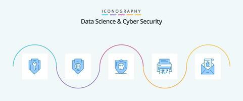 Data Science And Cyber Security Blue 5 Icon Pack Including document. data. globe. confidential. secure vector