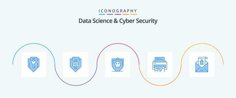 Data Science And Cyber Security Blue 5 Icon Pack Including document. data. globe. confidential. secure vector