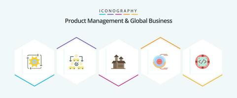 Product Managment And Global Business 25 Flat icon pack including resource. diagram. distribution. analysis. product vector