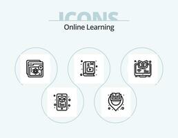 Online Learning Line Icon Pack 5 Icon Design. online study. online. learning. library. user vector