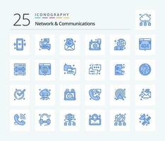 Network And Communications 25 Blue Color icon pack including preference. configure. support. resume. e-newsletter vector